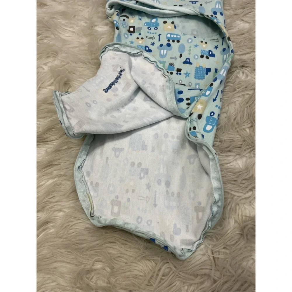 Swaddle Me Summer Blue Boys Trucks Cars Train Baby Snuggle Sleep Sack Size Small